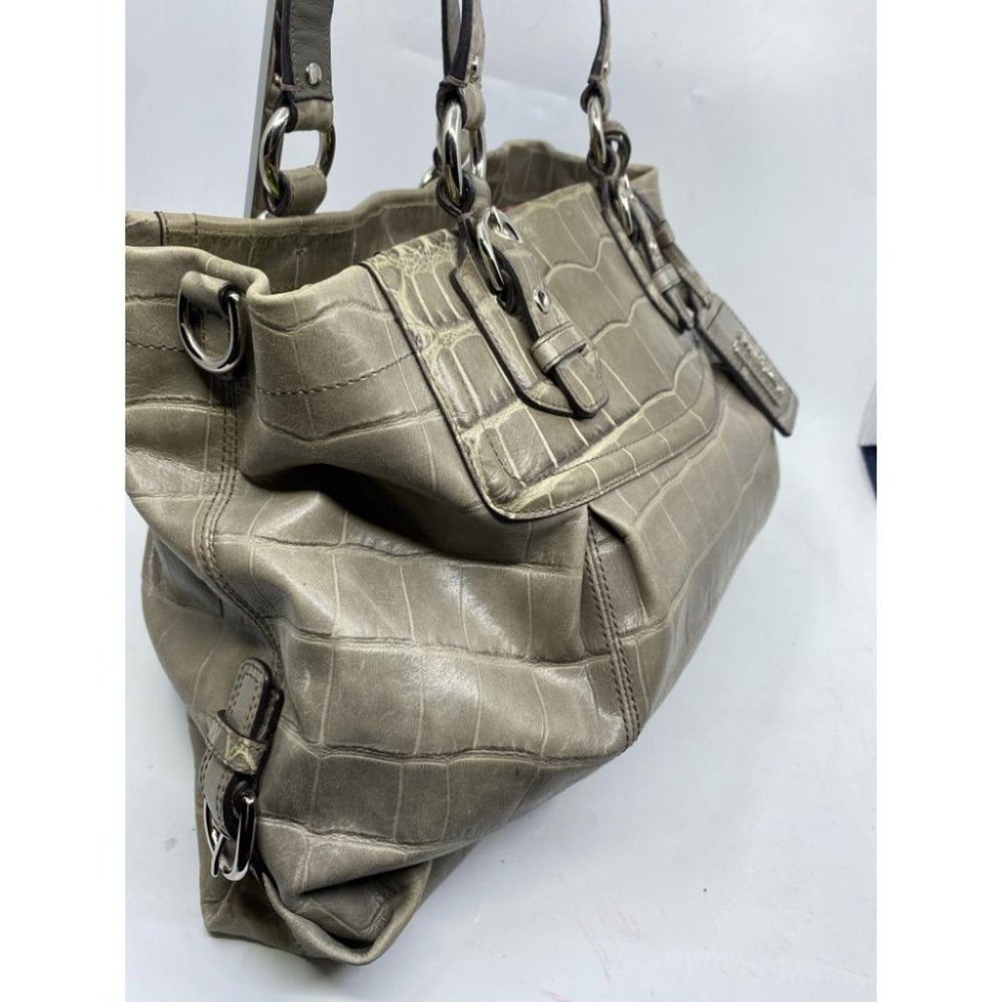 COACH Animal Embossed Leather Gray Shoulder Bag