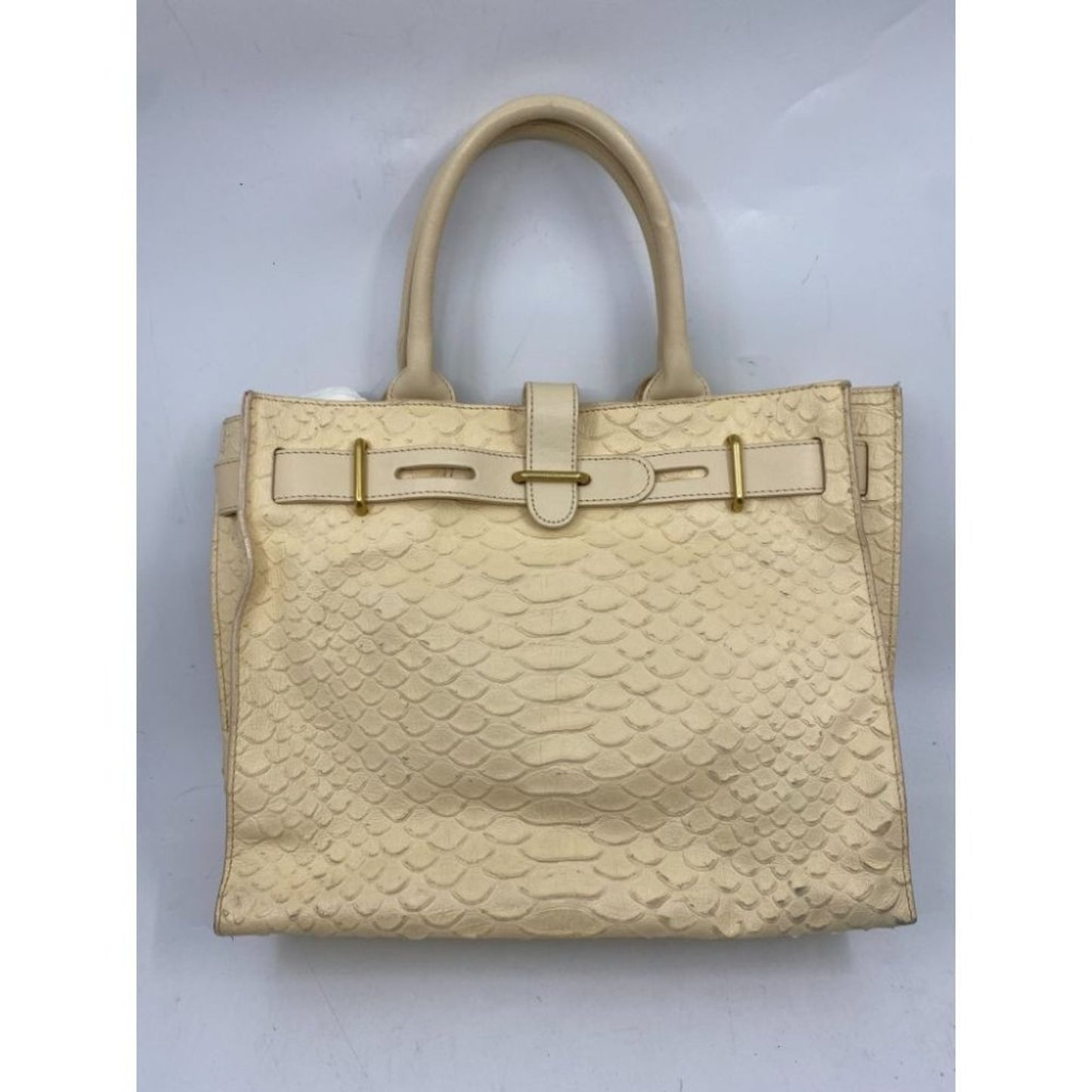 FURLA Croc Embossed Beige Leather Handbag