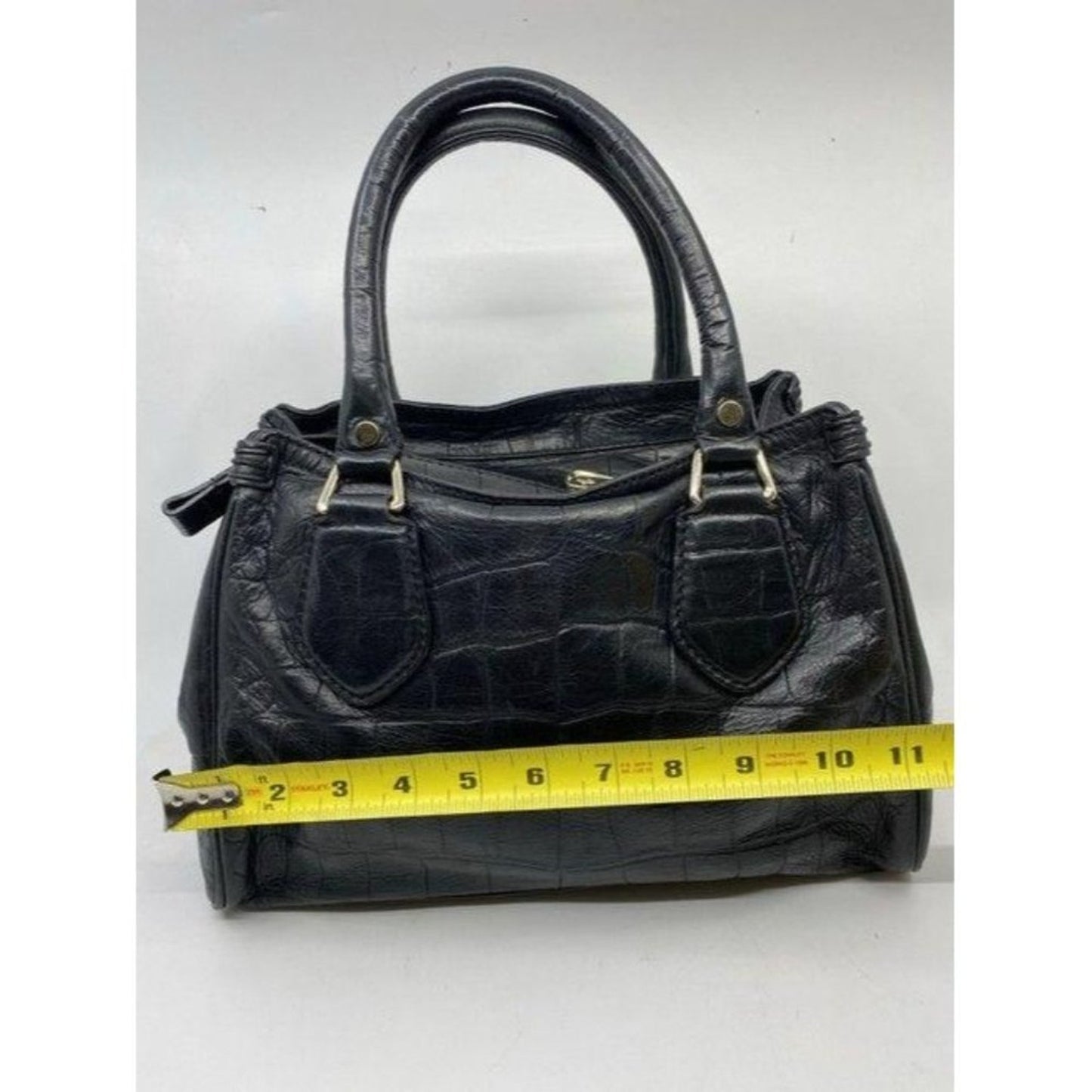 cole haan croc embossed handbag black leather tote