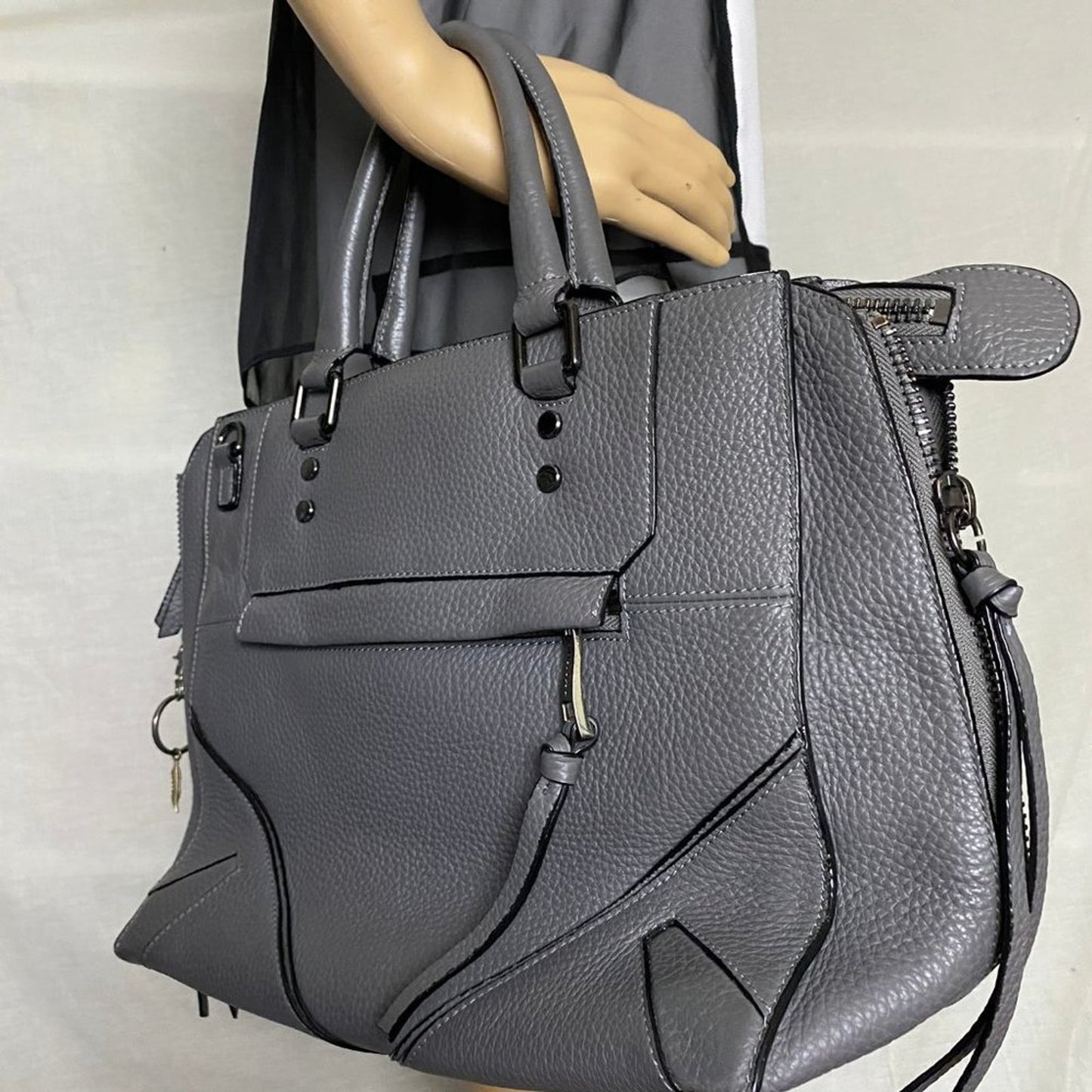 Sorial Gray Grain Leather Handbag