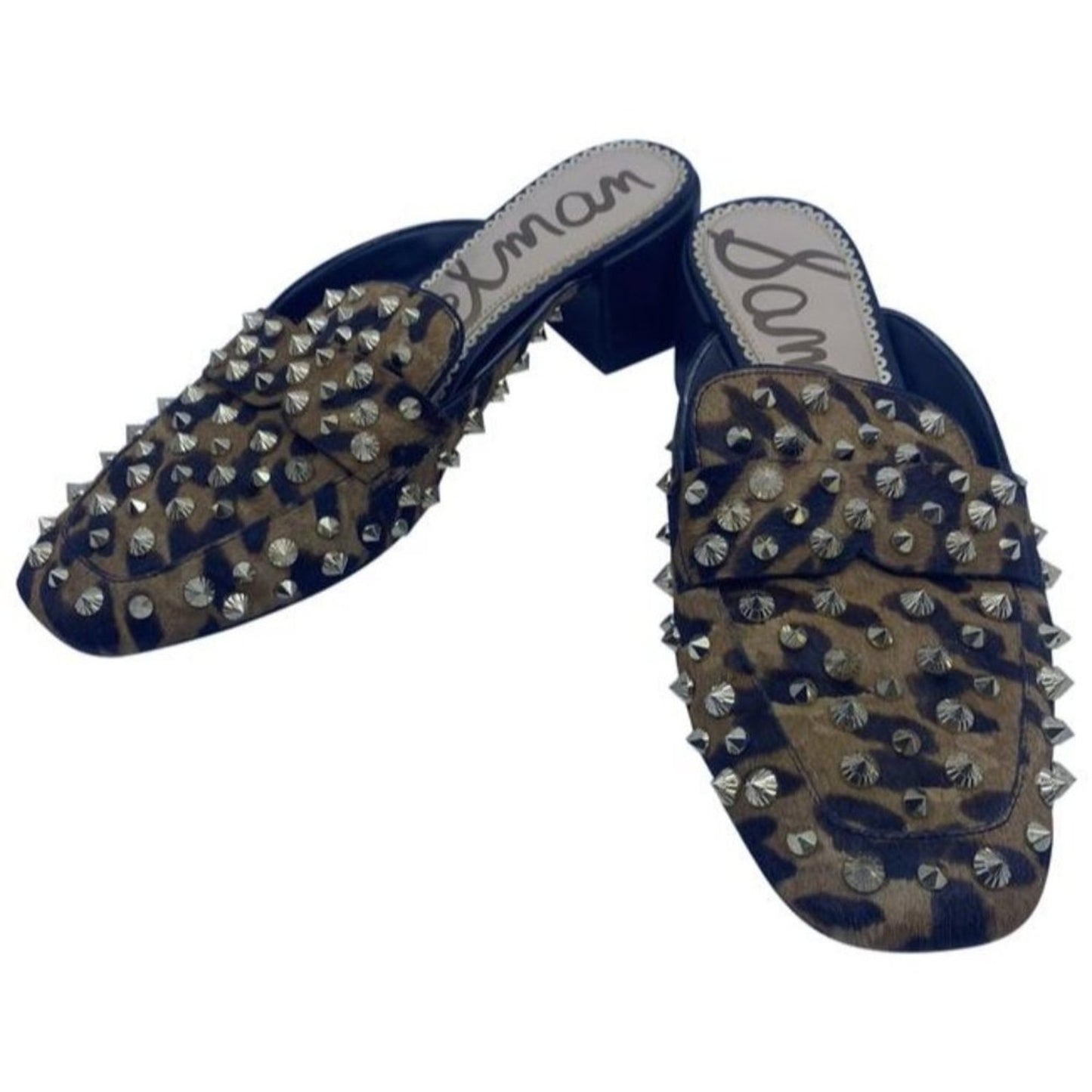Sam Edelman Black And Brown Augustus Leopard Stud Mulesslides Size Us