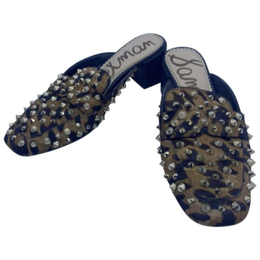Sam Edelman Black And Brown Augustus Leopard Stud Mulesslides Size Us