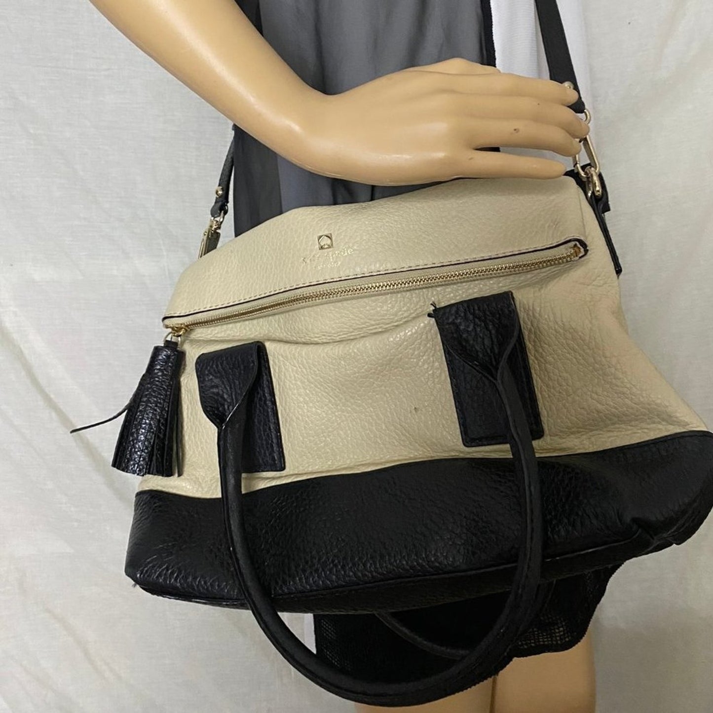 Kate Spade Cream Black Large Leather Shoulder Bag