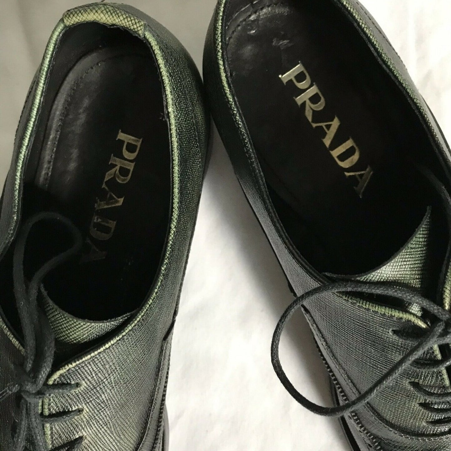PRADA Olive Grained Leather Oxford Shoes Mens 6/ W
