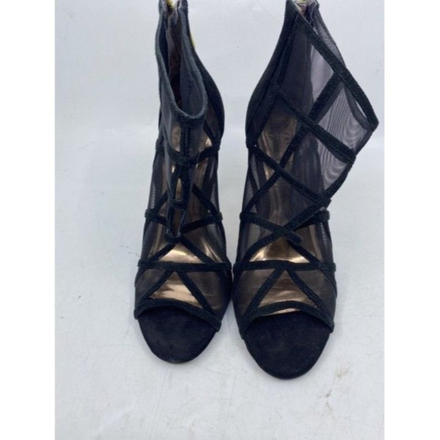 Black Xstal Mesh Peep Toe Heels In Leather Bootsbooties Size Eu