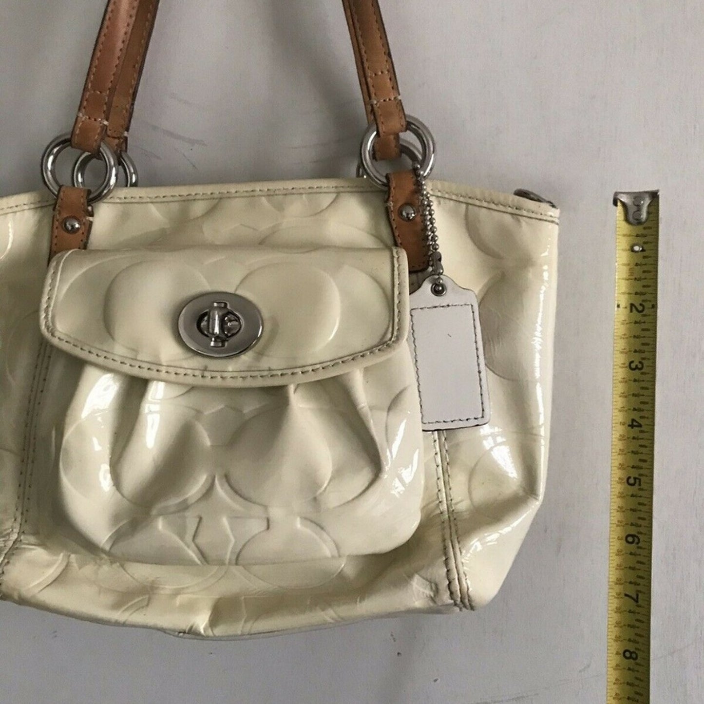 COACH Cream Leather All Over Logo Handbag