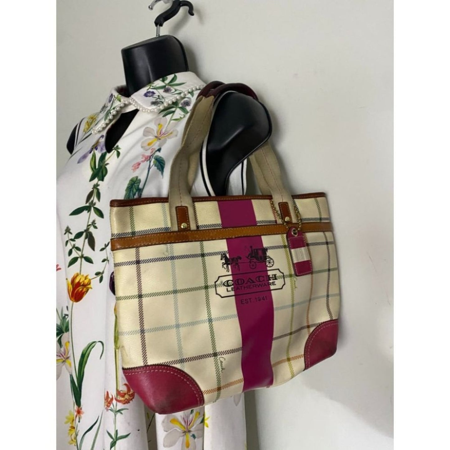 Coach Cream Red Coated Canvas Signature Handbag