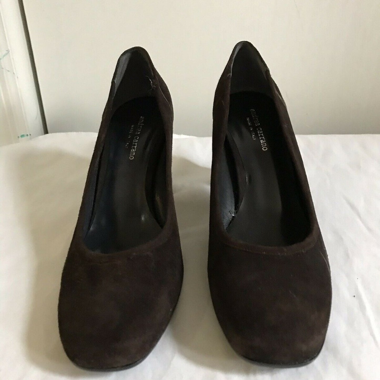 ANDREA CARRANO Brown Suede Mid Heel Pump 9