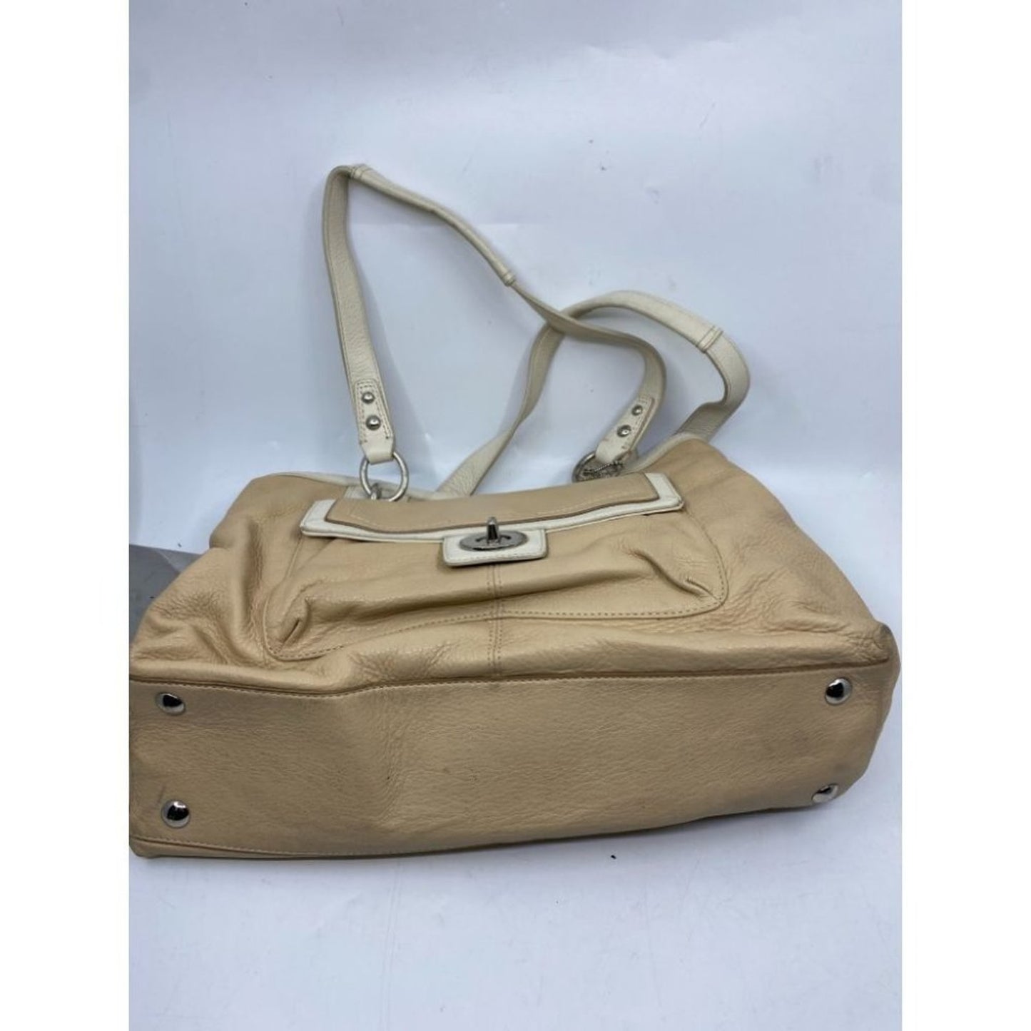 COACH Medium/ Large Leather Tan White Shoulder Bag