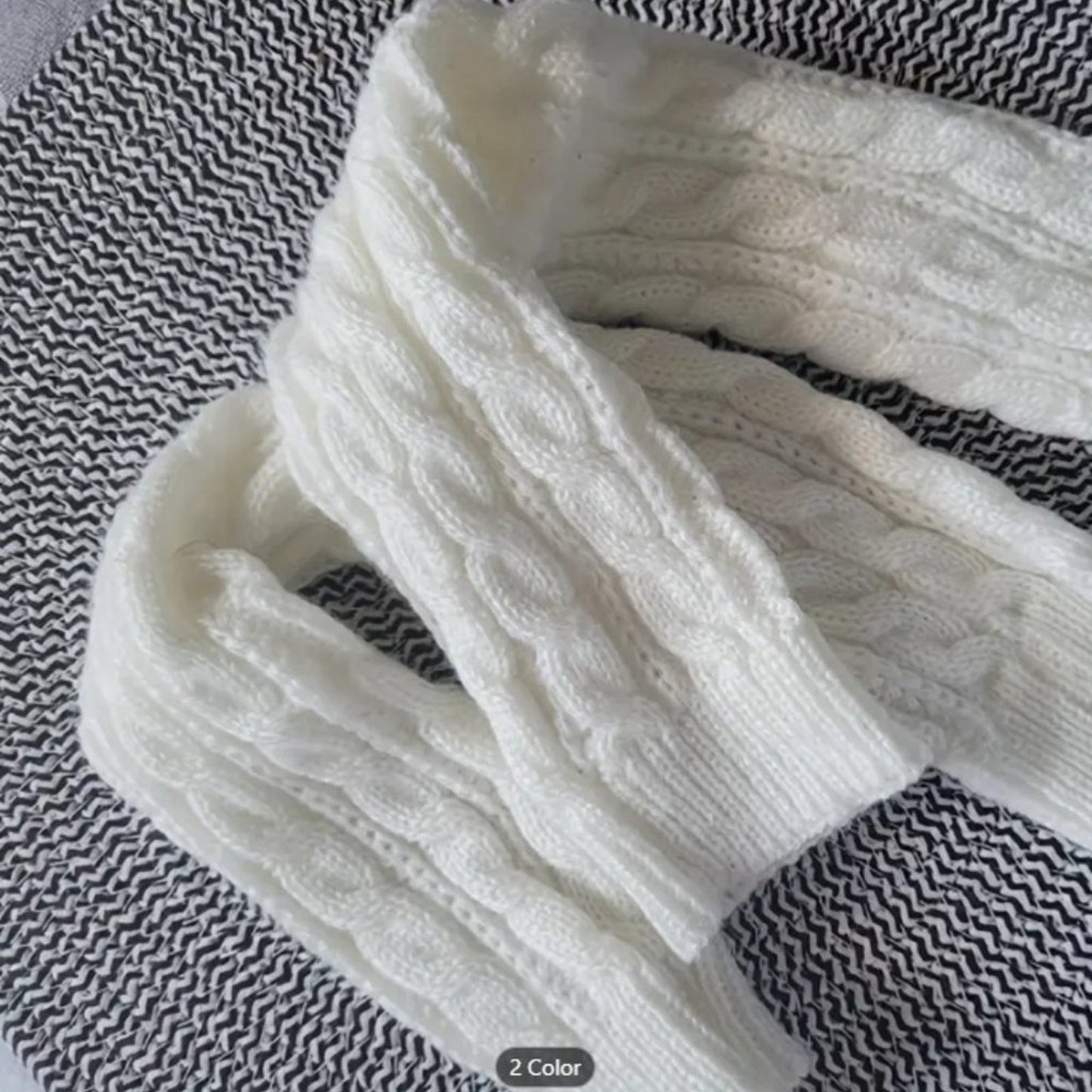 Ribbed Knitted Mid-length Gloves Warm Sleeves Solid Color Elastic Finger…