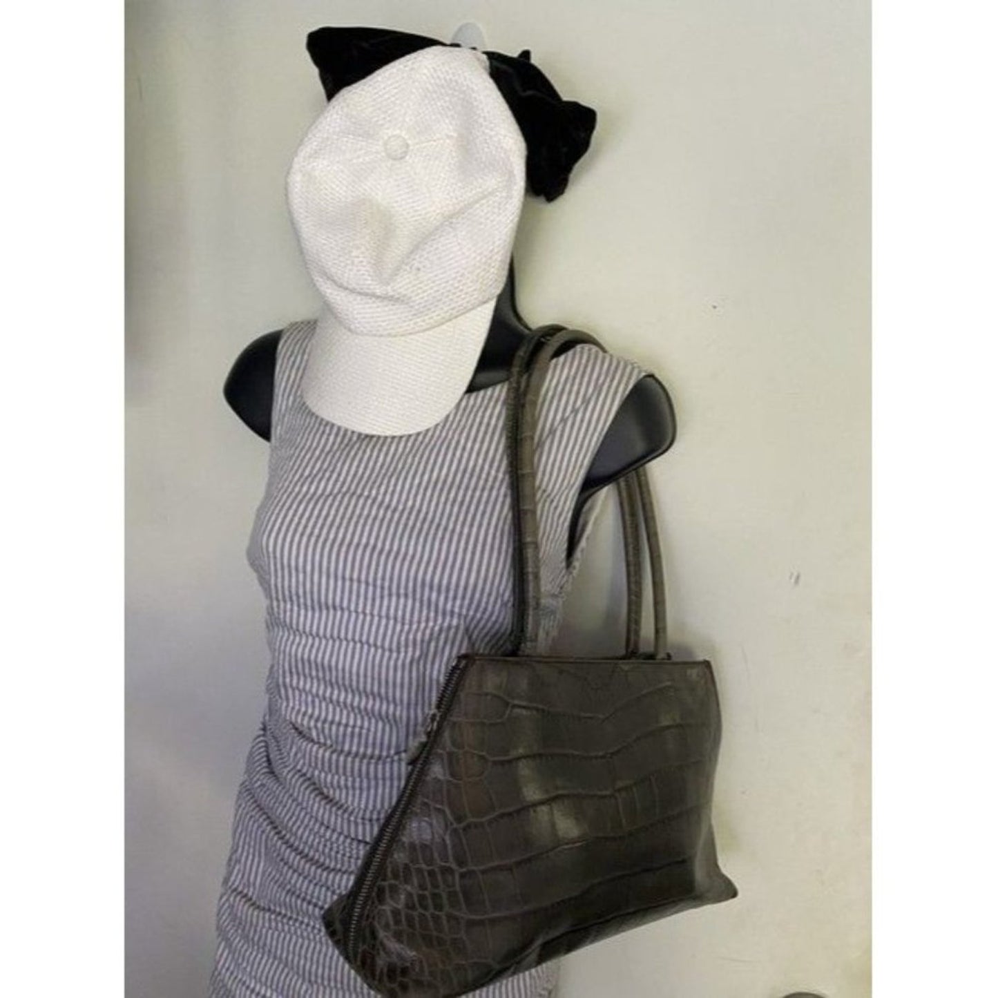 Furla Croco Embossed Bowler Green Leather Shoulder Bag