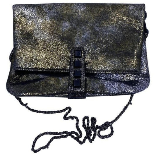 Nicole Miller Msrp Black Gold Leather Cross Body B