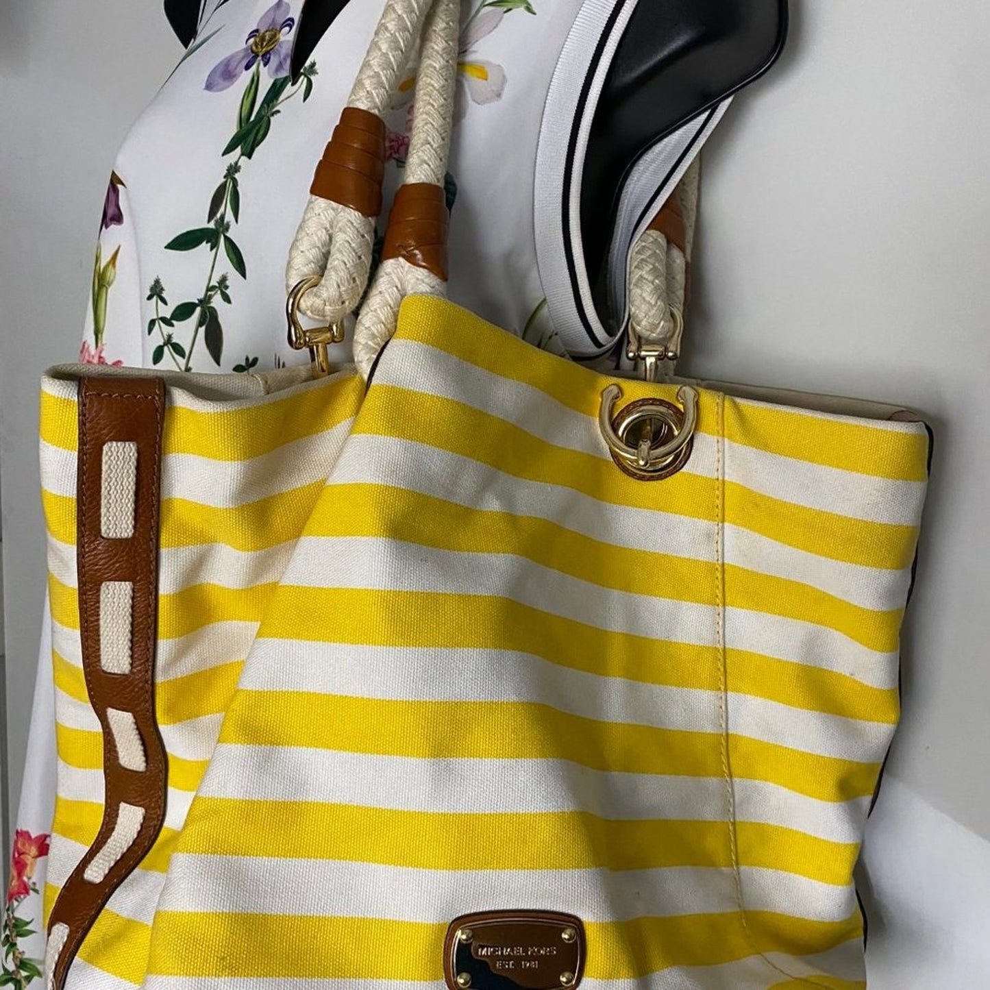 Michael Kors XL Yellow/White Canvas Fabric Handbag