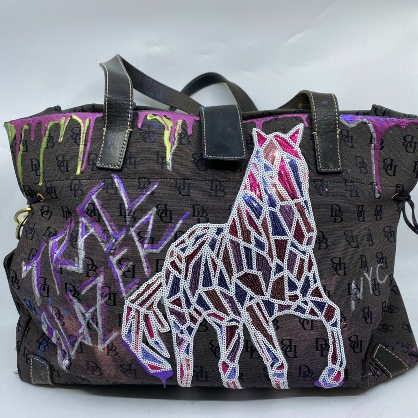 Dooney & Bourke Gray Customized W/ Graffiti Tote