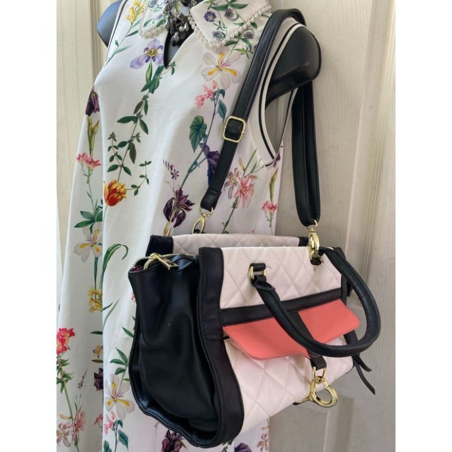 Betsey Johnson Black White Leather Shoulder Bag