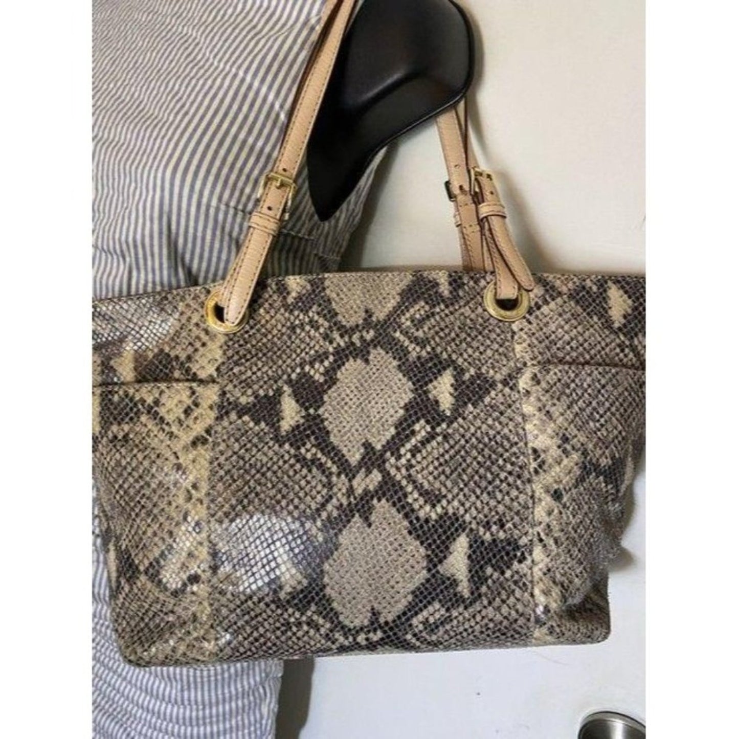 michael kors bag snake print beige black leather t