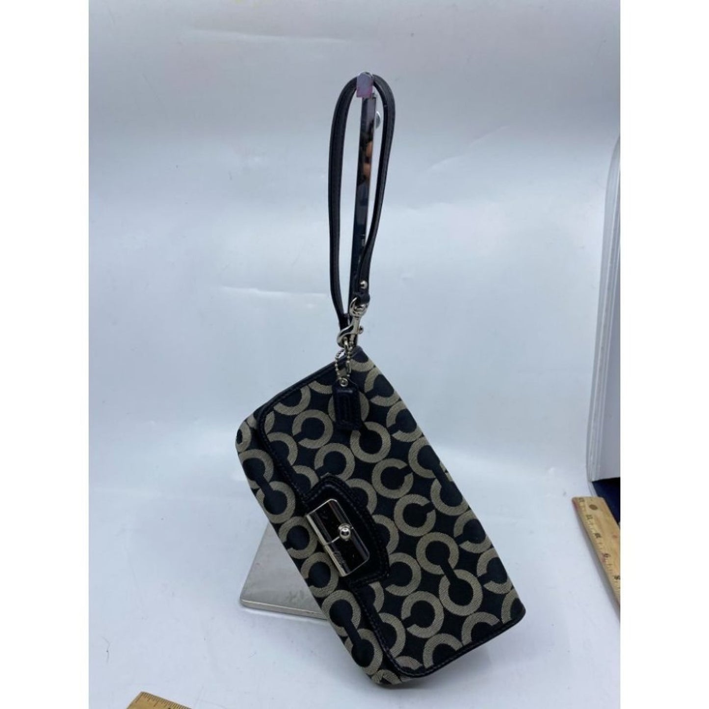 Coach Women's Black Cream Zipper Wristlet Bag