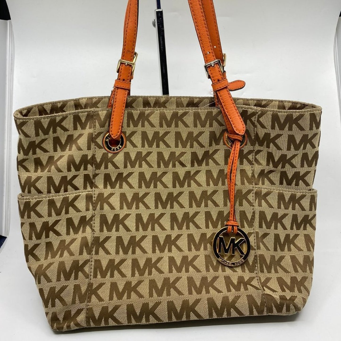 Michael Kors L Tan Orange Jacquard Fabric Tote