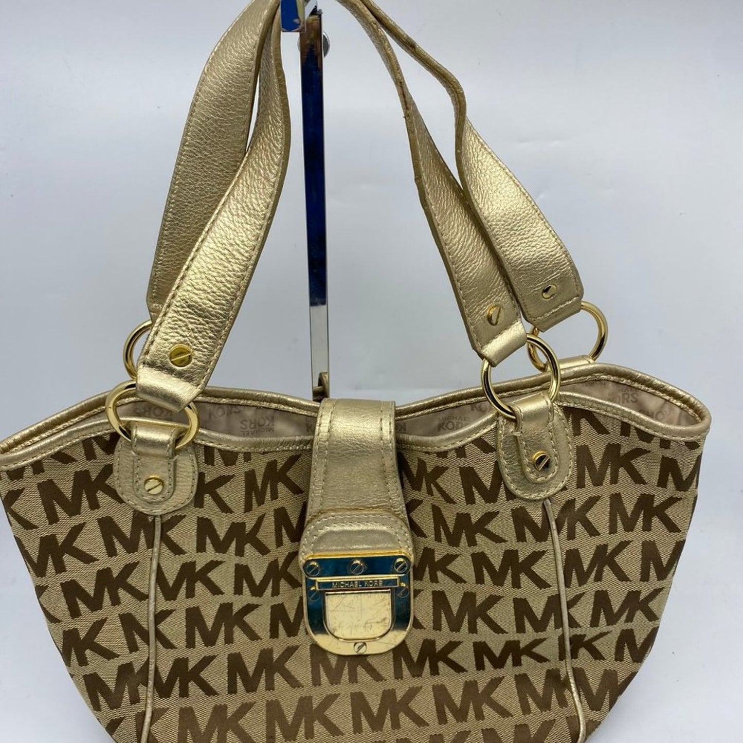 Michael Kors Medium Brown/Gold Fabric Shoulder Bag