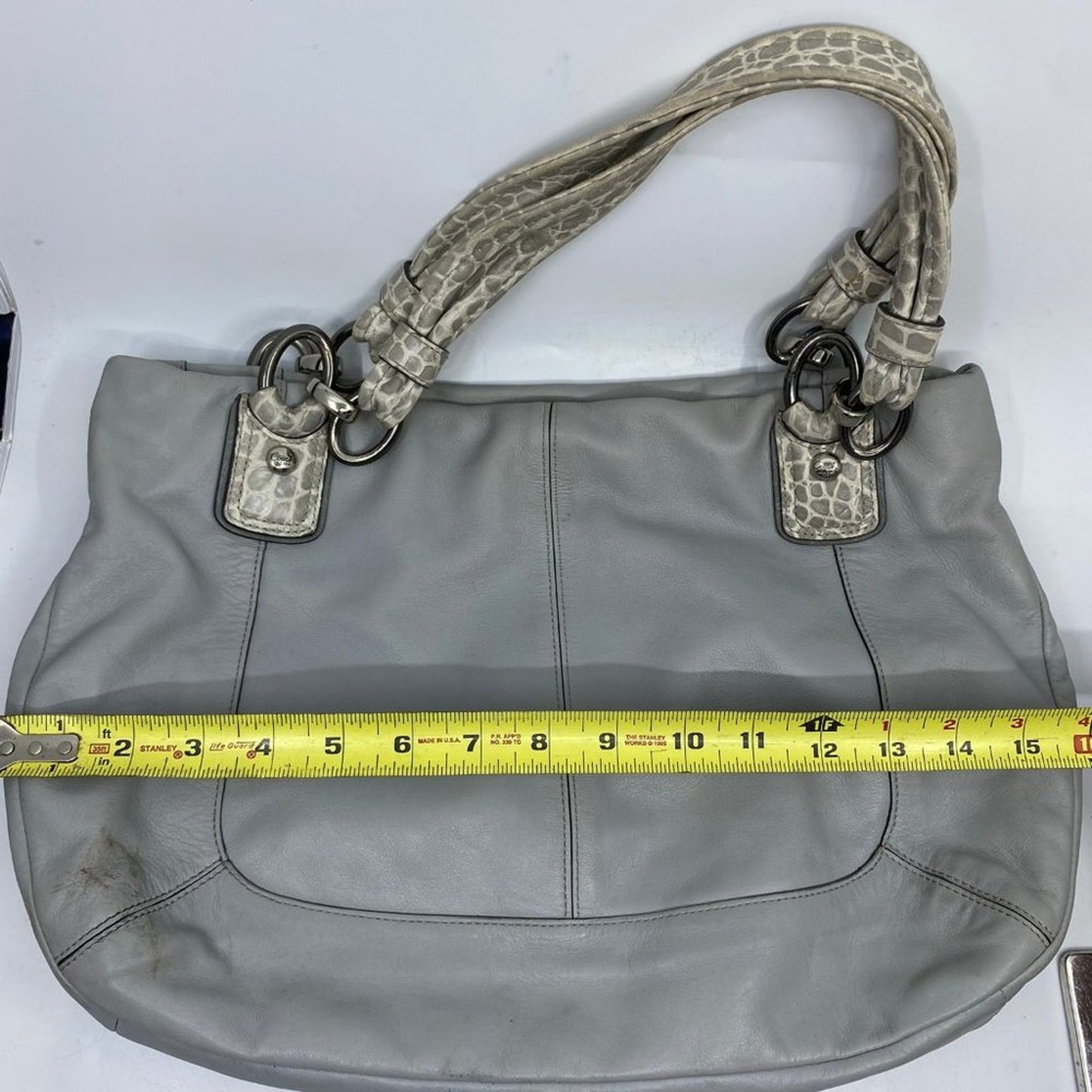 Coach Large Snake Embossed Gray Leather Shoulder