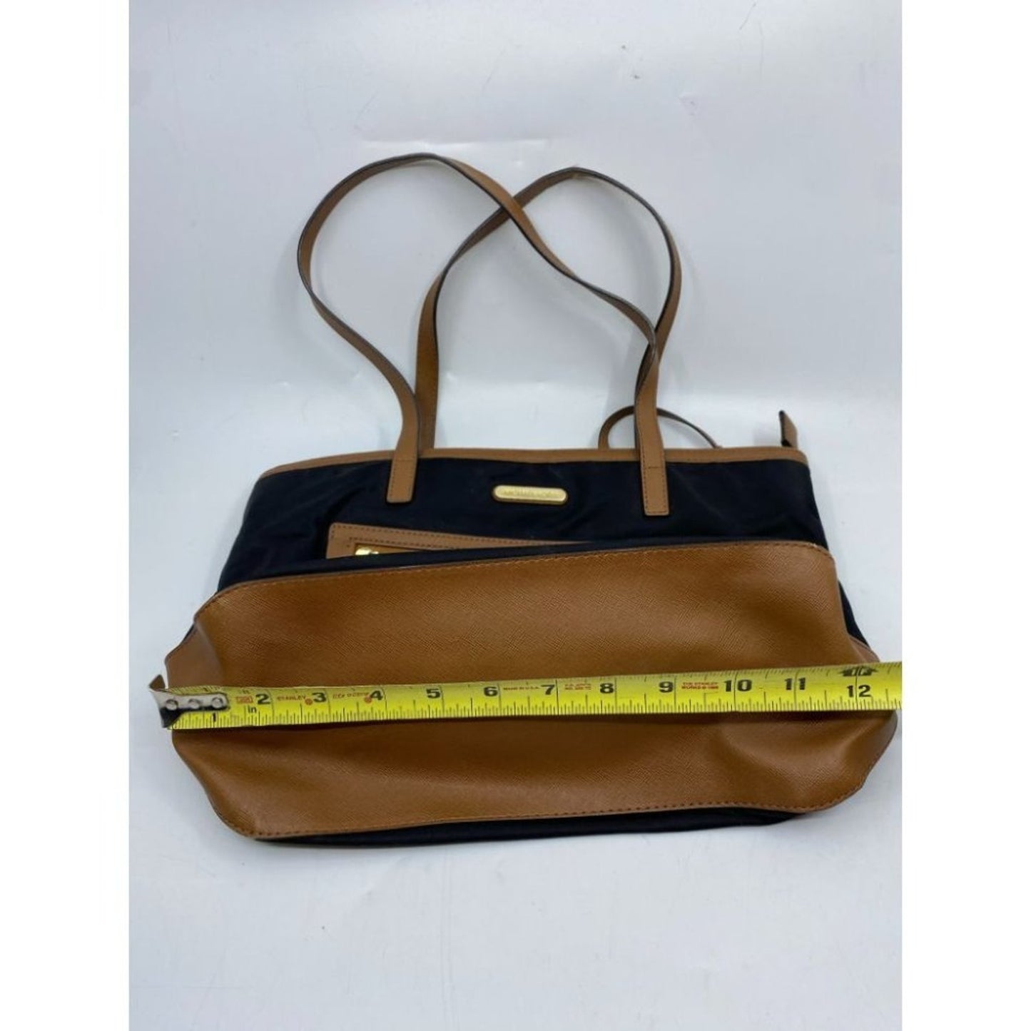 Michael Kors Nylon Black Tan Shoulder Tote Bag LG
