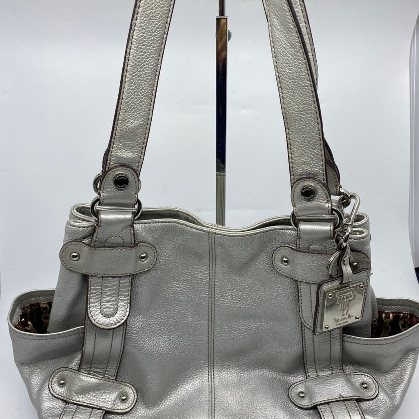 Tignanello Silver Leather Shoulder Bag