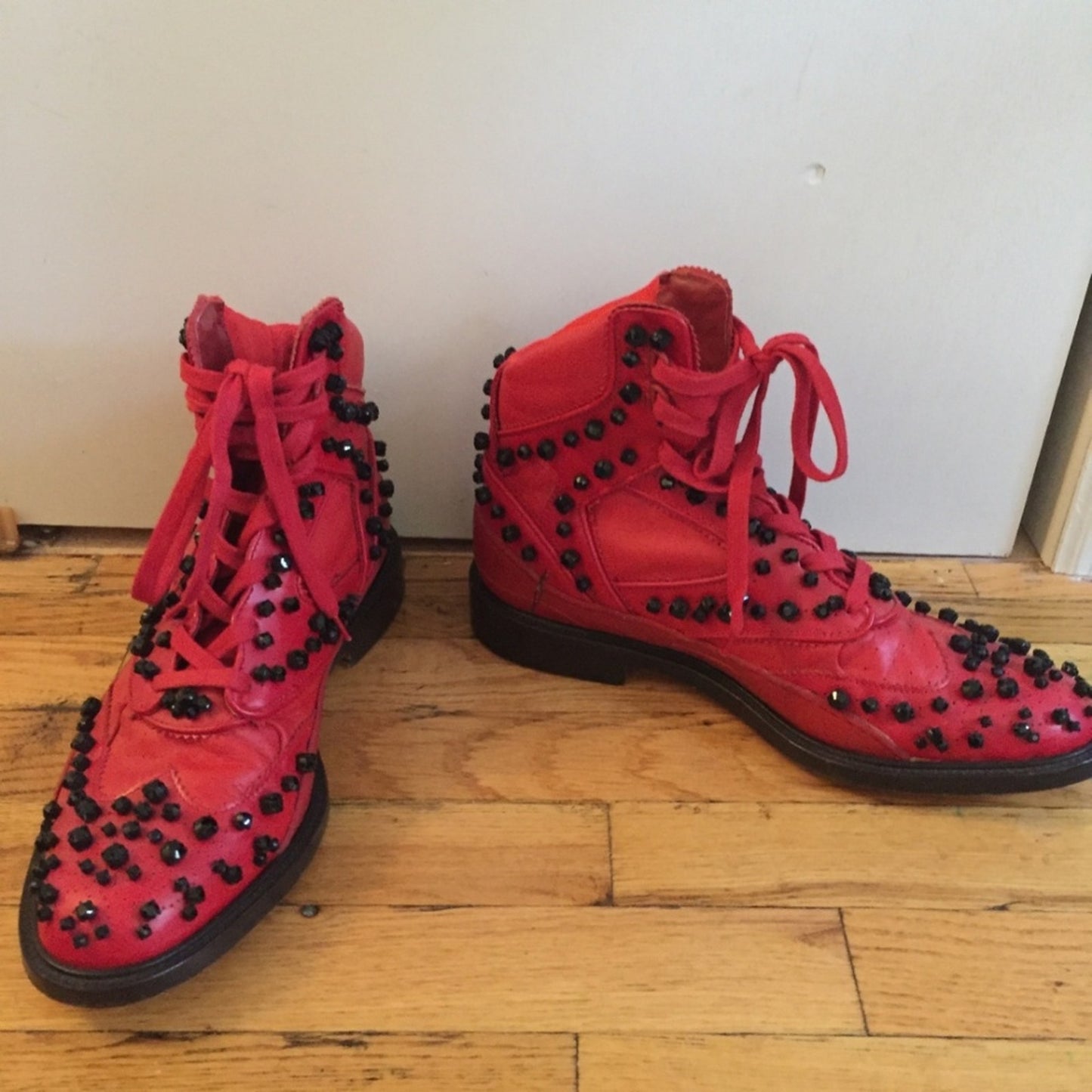 GIVENCHY Men’s Red High Sneakers w/ Stones size 44