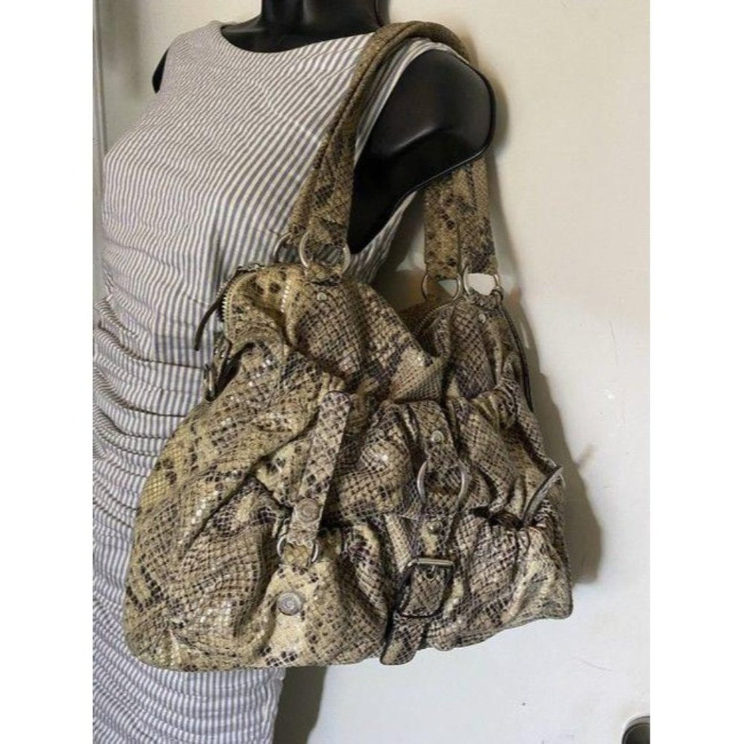 michael kors bag snake print beige leather tote