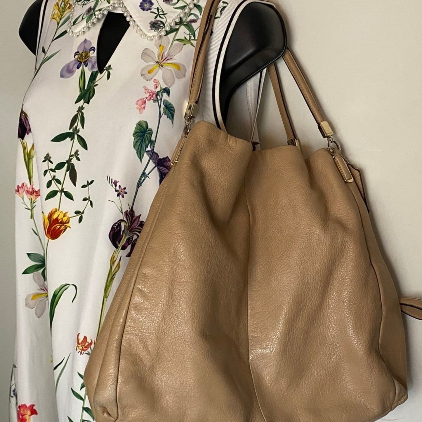 Coach Large Edie Tan  Leather Shoulder Bag
