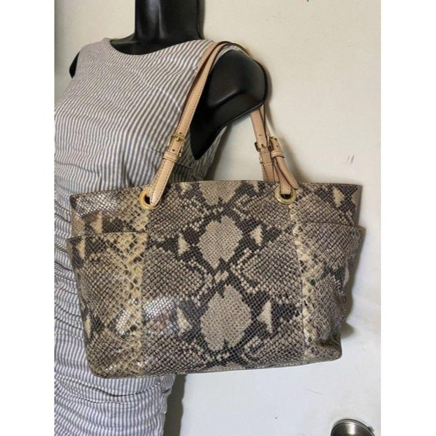 michael kors bag snake print beige black leather t
