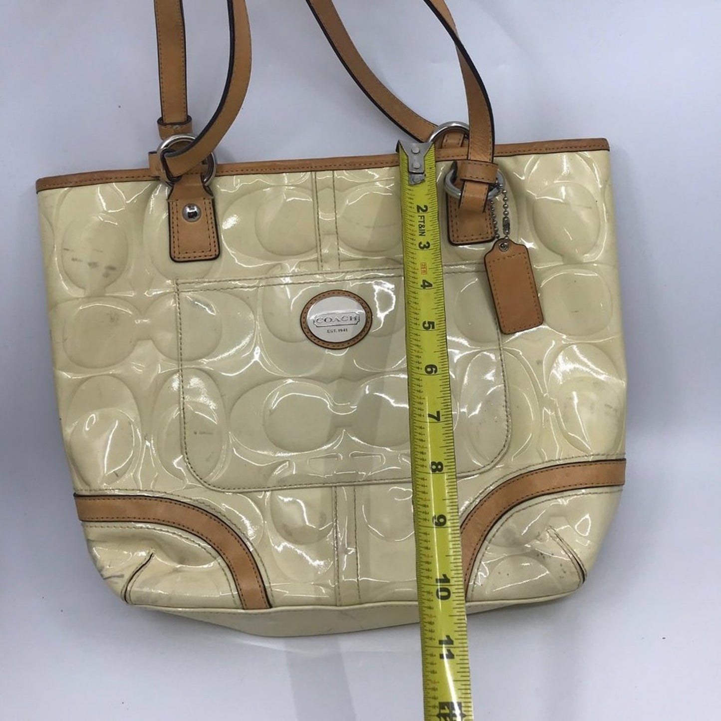 COACH Medium Cream Brown Patent Leather Handbag