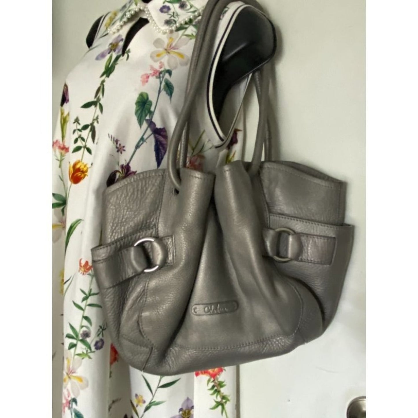 COLE HAAN Gray Large Leather Tote/ Shoulder Bag