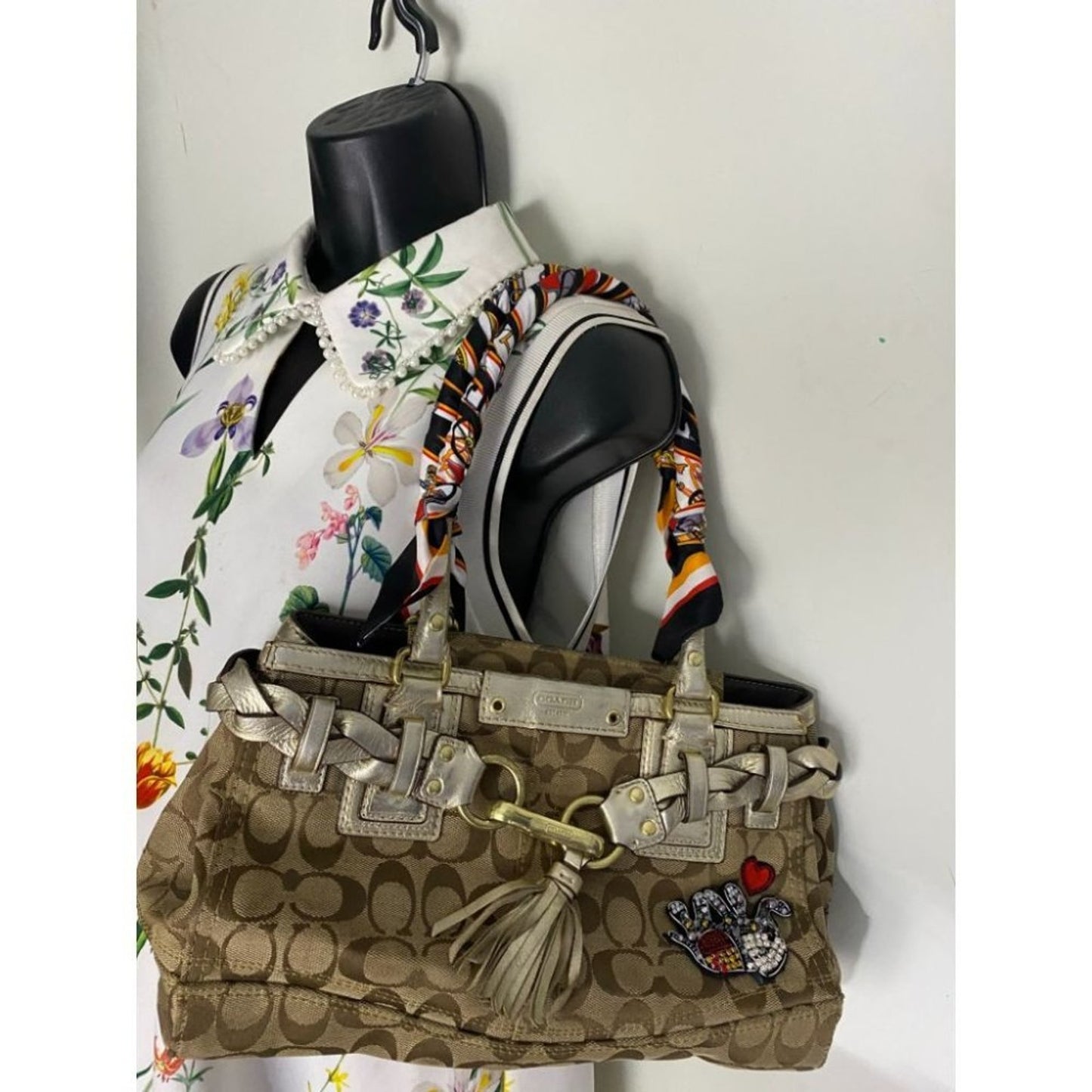 Coach Tan Silver Hand Bag Customized Embellishment
