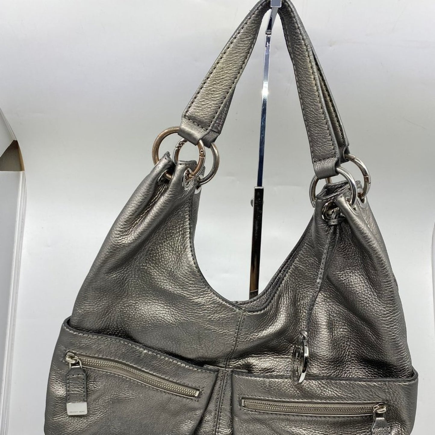 Michael Kors XL Size Silver Leather Shoulder Bag