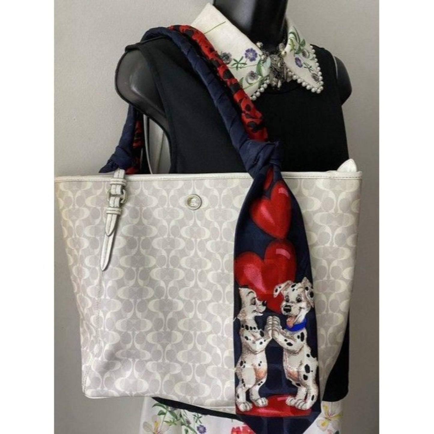 coach w customized w tie sash cream tan tote