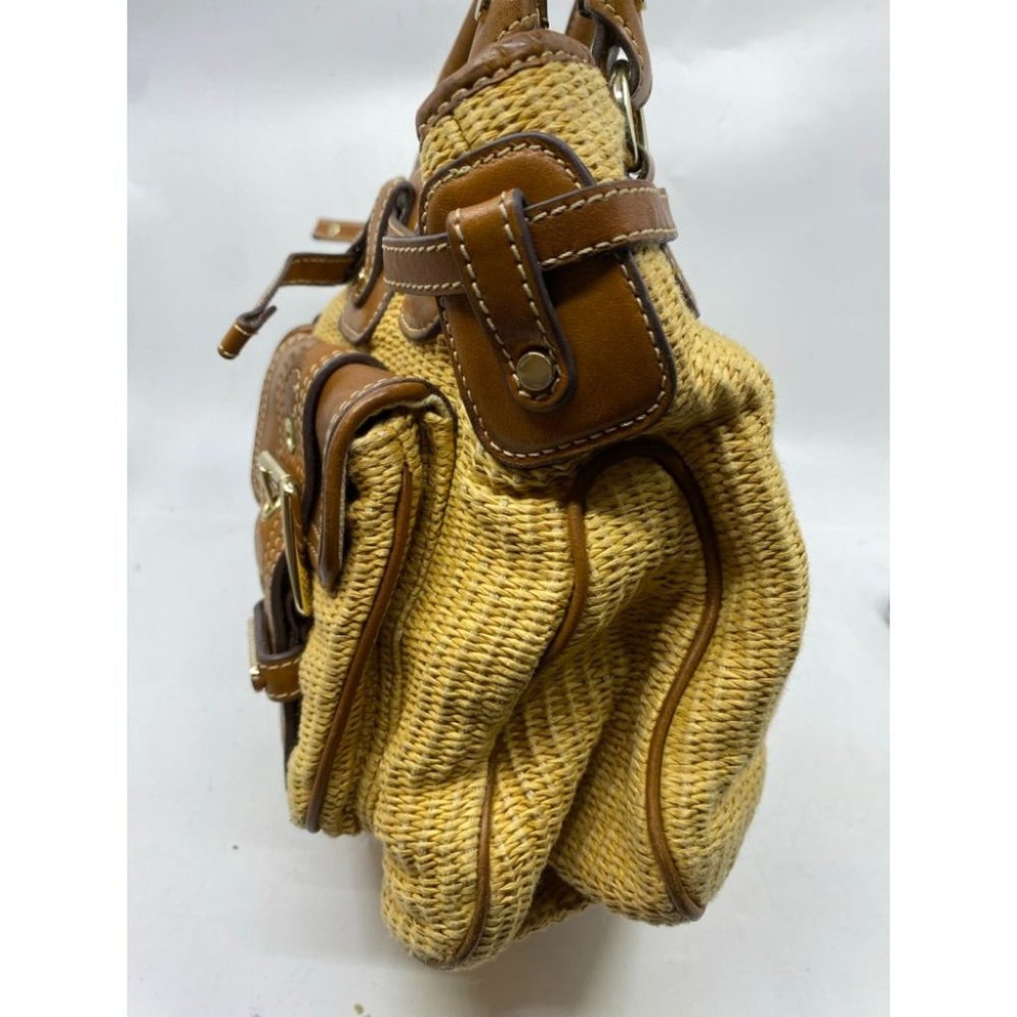Michael Kors Yellow Brown Woven Tote Bag