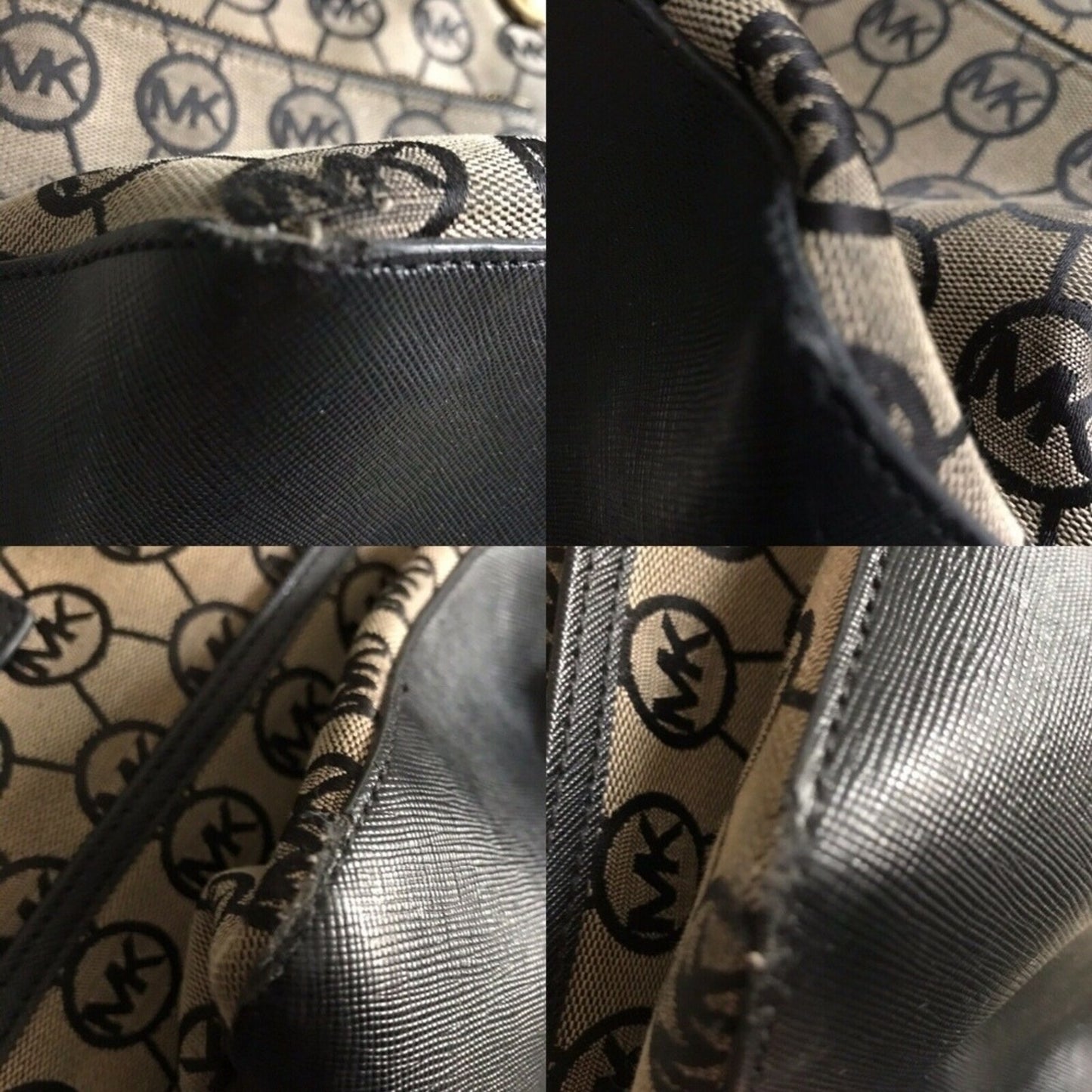 MICHAEL KORS Brown/Black Allover MK Logo Canvas To