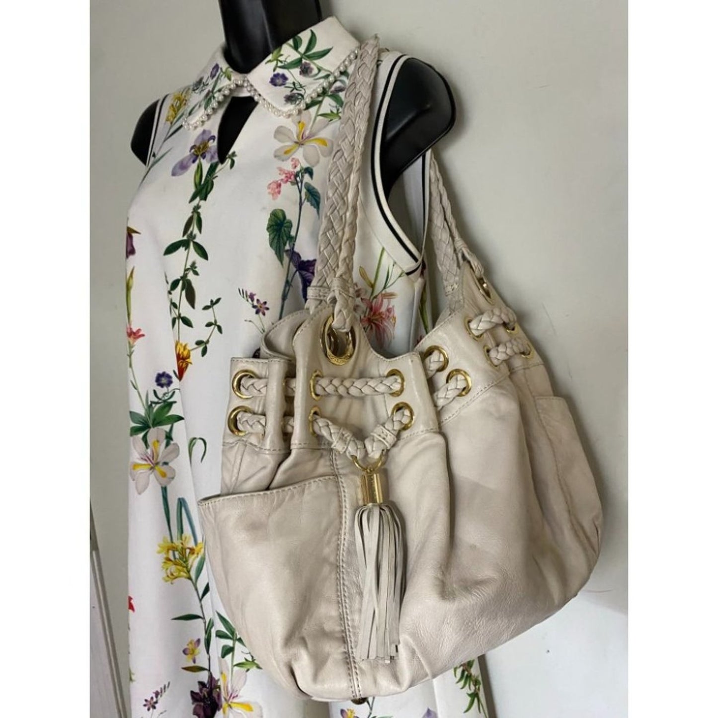 Michael Kors Lamb Leather Cream Shoulder Bag LG/MD