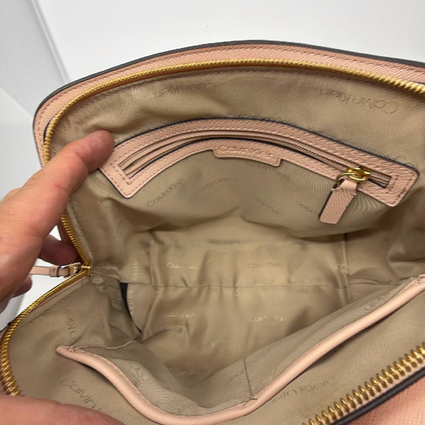 Calvin Klein Structured Satchel Pink Saffiano Handbag