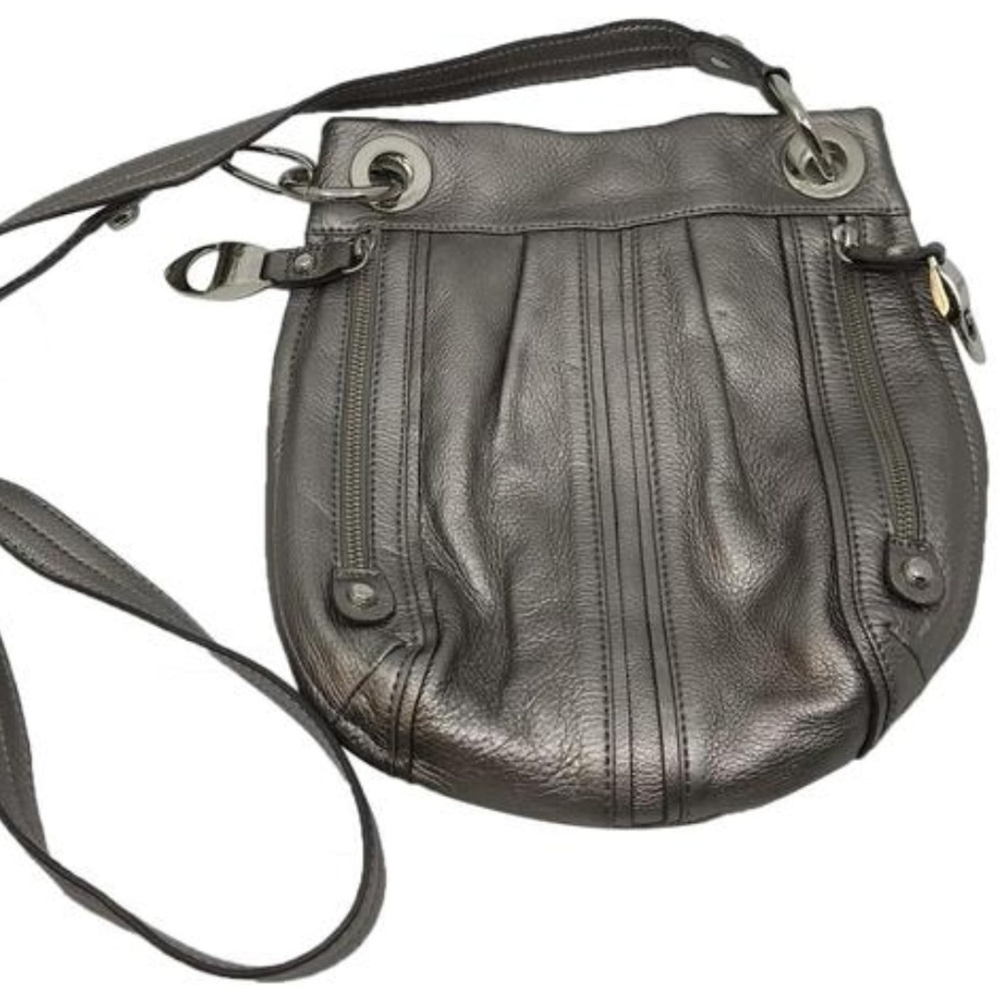 B. Makowsky Gray Leather Shoulder Bag