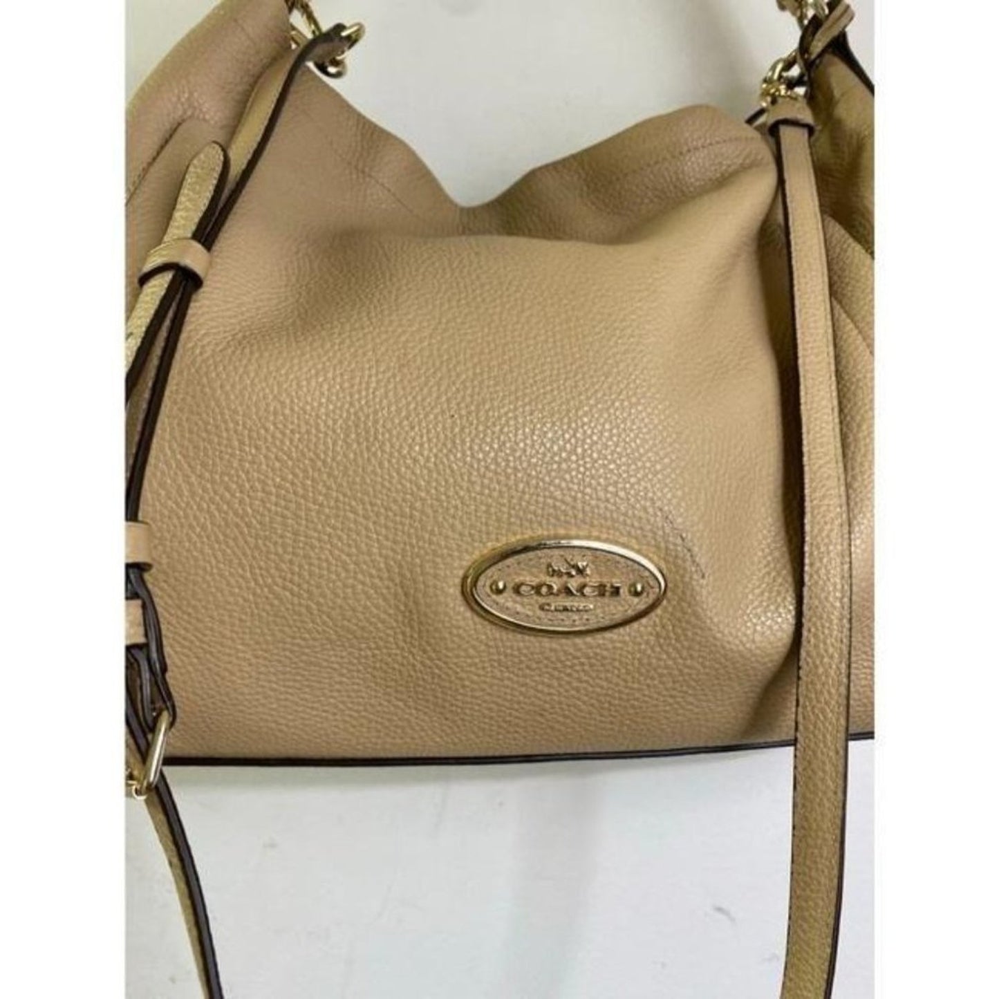 coach medium w adjustable strap tan leather cross