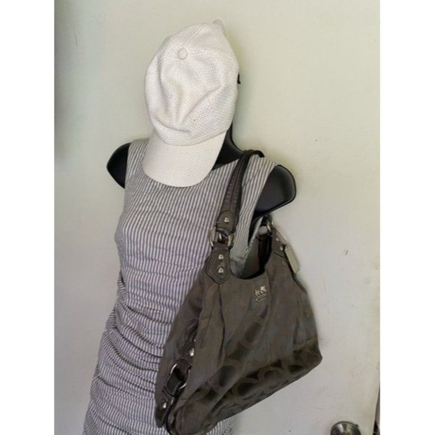 Coach Eddie Triple Compartment Gray Fabric Shoulde