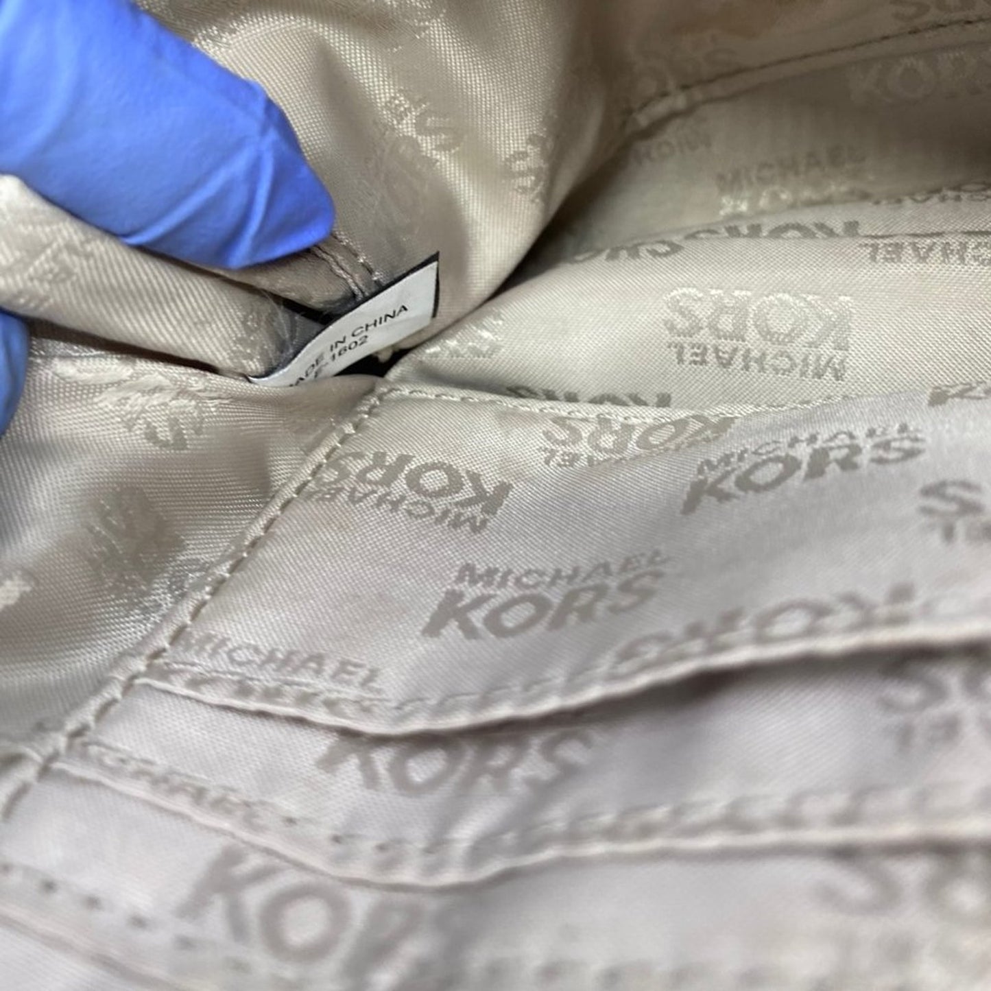 Michael Kors White Brown Grain Leather Wristlet