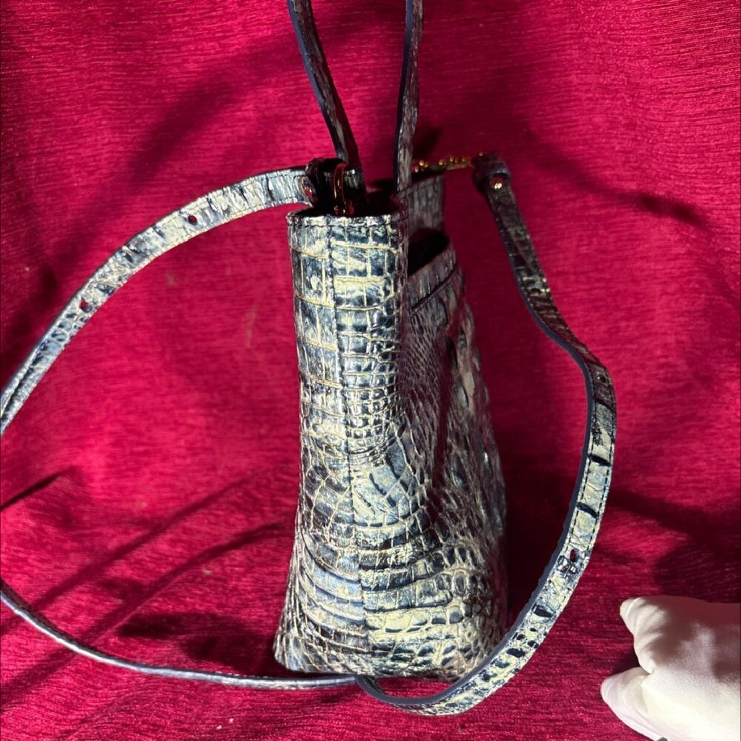NWOT Brahmin Blue Crocodile Embossed Leather Bucket Bag