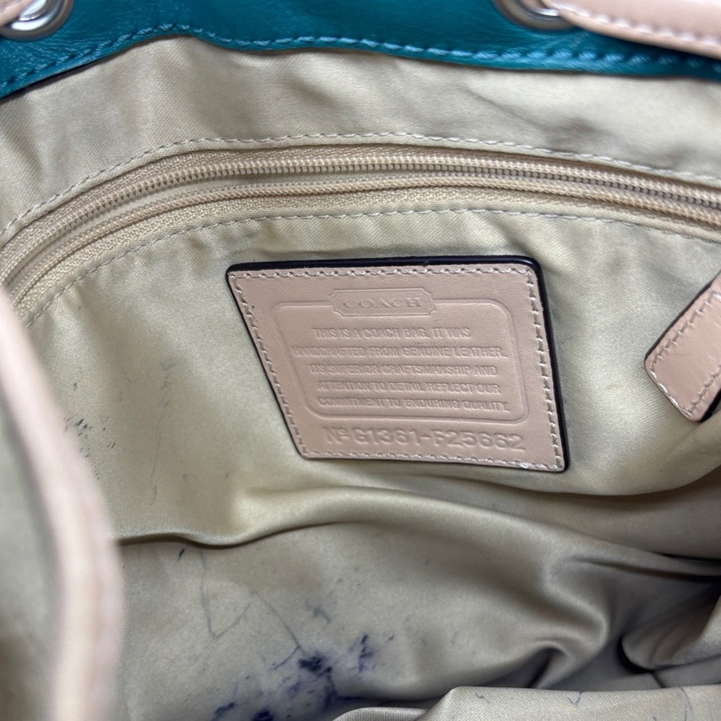 Coach Navy and Green Leather Shoulder Bag