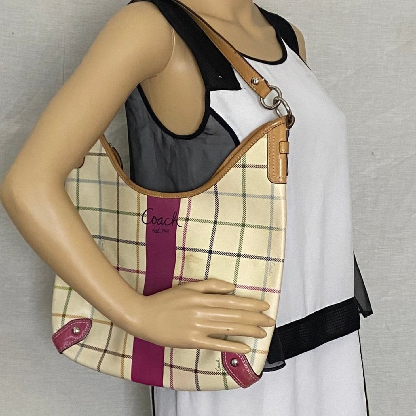 COACH M Yellow Brown Coated Canvas Shoulder Bag