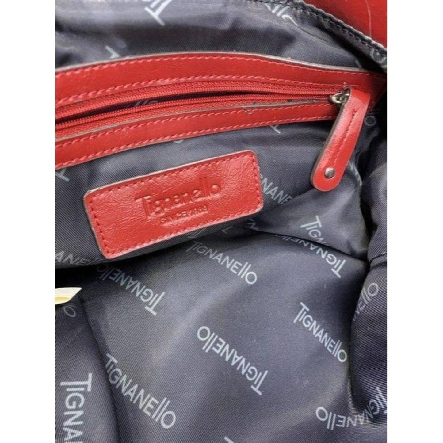 Tignanello Shoulder Bag Red Nylon Fabric Tote