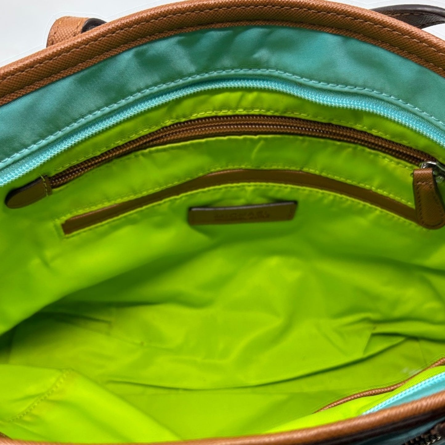Michael Kors Aqua and Tan Tote Bag