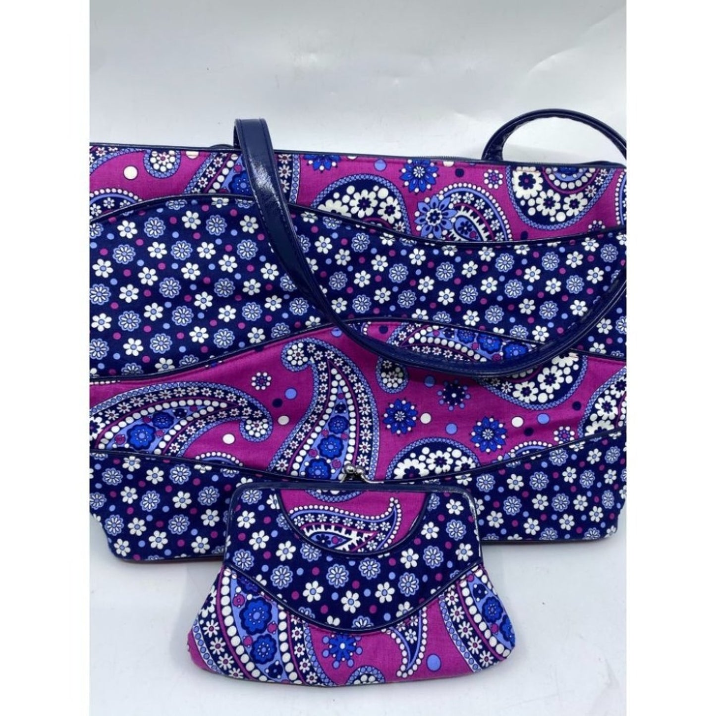 Vera Bradley Blue Pink Quilted Fabric Tote Bag