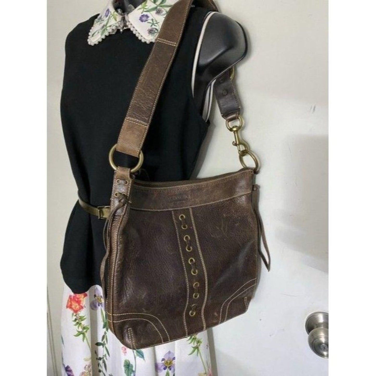 coach brown leather cross body bag